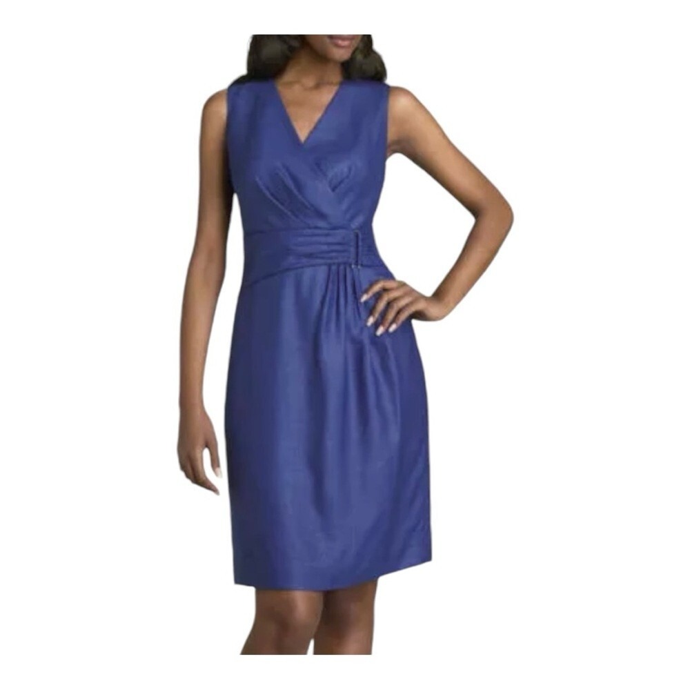 Classiques‎ Entier Blue Sleeveless Faux Wrap Sheath Dress Size 6 Cocktail